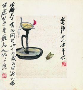 齐白石国画小桥流水墙壁