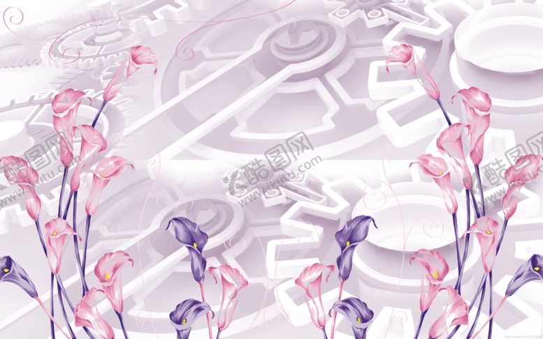 编号：61658609191000141529【酷图网】源文件下载-水晶郁金香牵牛花背景墙