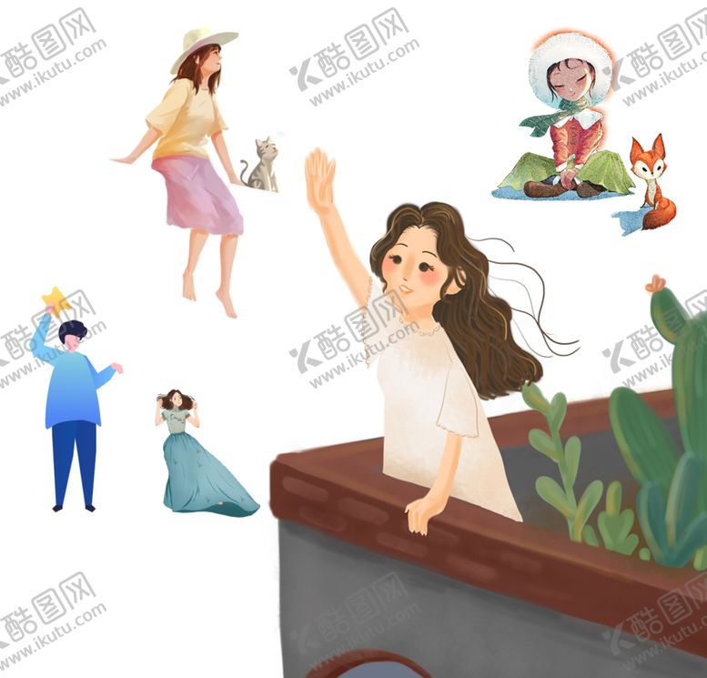 编号：97341801262144287446【酷图网】源文件下载-手绘女生素材