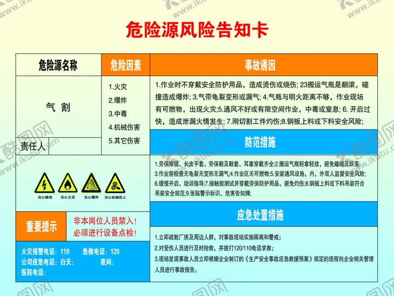 编号：57272309280553101485【酷图网】源文件下载-危险源风险告知卡