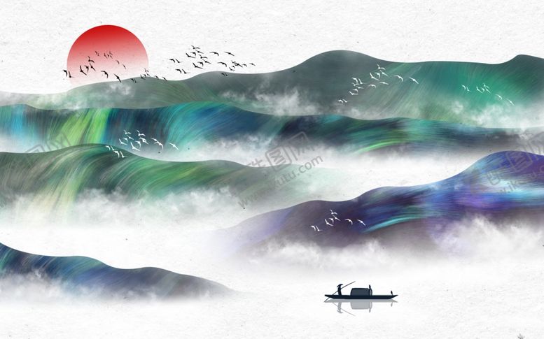 编号：97881610190958531227【酷图网】源文件下载-山水风景画电视背景墙