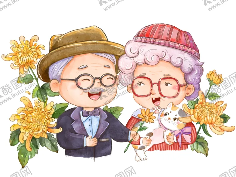 编号：40006902190047026957【酷图网】源文件下载-重阳节老人欣赏菊花