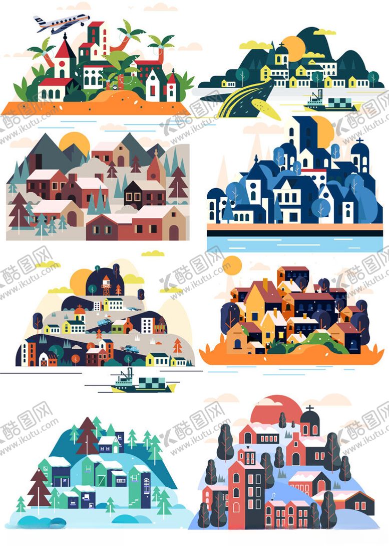 编号：69086601050028556924【酷图网】源文件下载-多样立体建筑模型展示