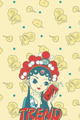 国潮插画手绘女孩京剧戏曲图片