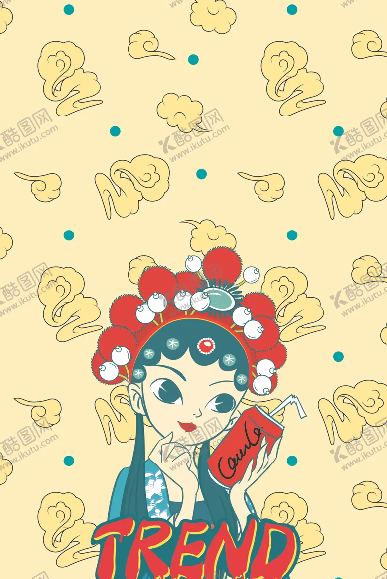 编号：56655909221620244226【酷图网】源文件下载-国潮插画手绘女孩京剧戏曲图片