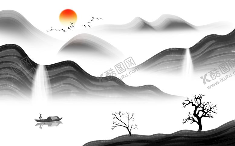 编号：23409809132123550453【酷图网】源文件下载-中式流水山水风景背景墙