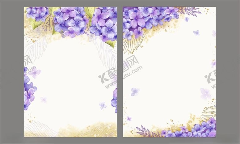 编号：17349511171737419453【酷图网】源文件下载-紫色花朵装饰婚礼邀请函请柬贺卡