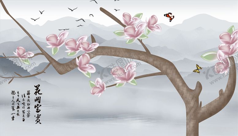 编号：92809405052140516278【酷图网】源文件下载-浮雕花梅花蝴蝶背景墙