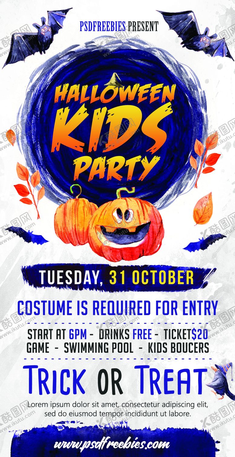 编号：52300309091401261587【酷图网】源文件下载-万圣节儿童派对邀请卡