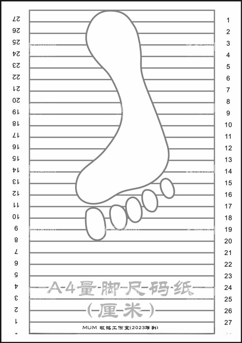 编号：34695312022137173794【酷图网】源文件下载-A4量脚尺码纸