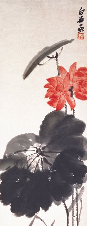 齐白石国画怀古仰高古树小桥流水