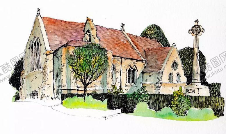 编号：26117110281809357029【酷图网】源文件下载-水彩建筑插画