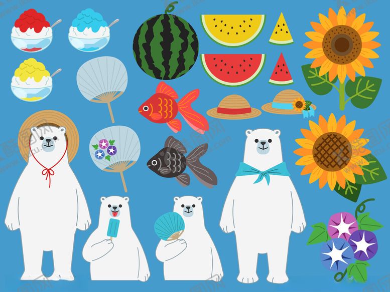 编号：39746709231533563323【酷图网】源文件下载-北极熊与夏日元素插画