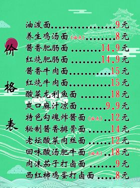 价格表
