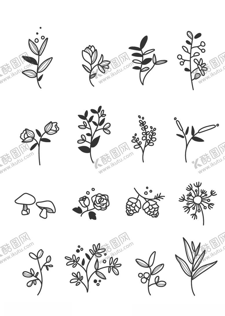编号：46015909210410187238【酷图网】源文件下载-植物花卉线稿图