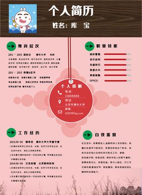 粉红色个人简历模板