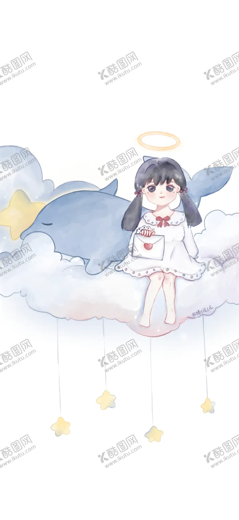 编号：39287001300432325105【酷图网】源文件下载-女孩与鲸星星壁纸
