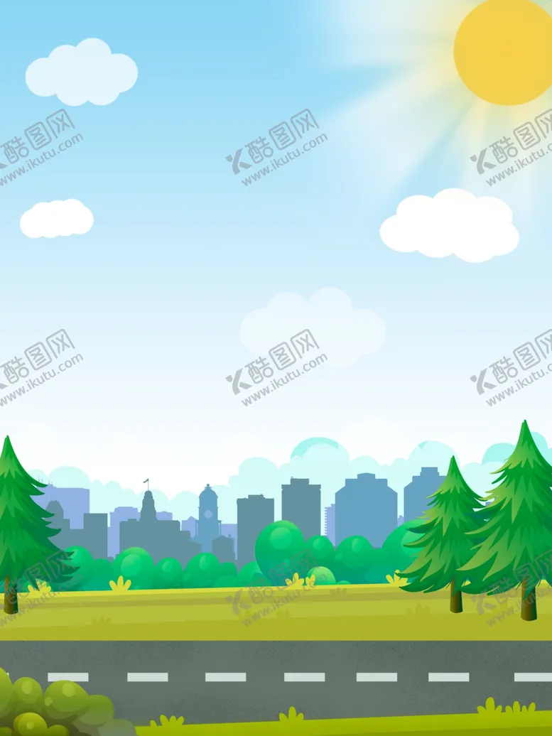 编号：56582706240606432179【酷图网】源文件下载-卡通道路草地城市背景