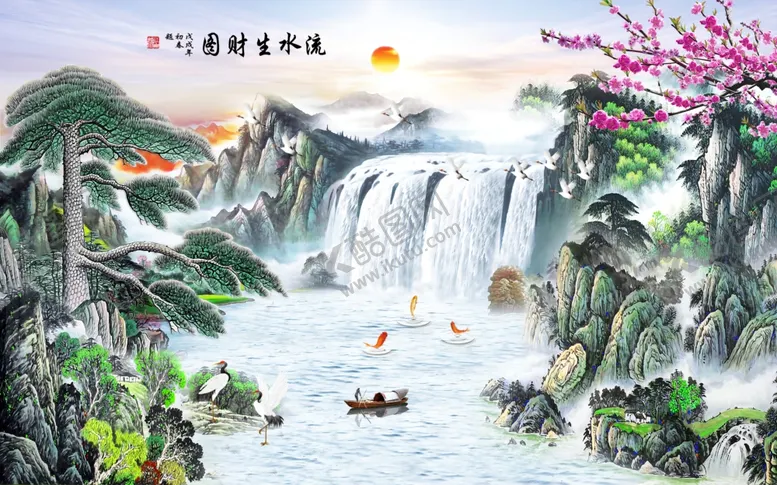 编号：60708106290637533137【酷图网】源文件下载-流水生财油画背景