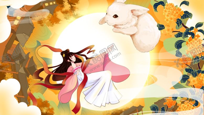 编号：93394909231930012684【酷图网】源文件下载-中秋嫦娥玉兔插画