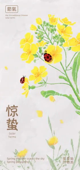 惊蛰节气海报地产瓢虫插画花朵