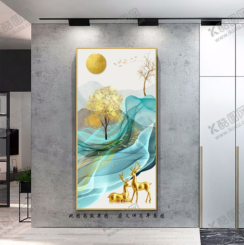 编号：71025310151926255905【酷图网】源文件下载-新中式麋鹿山水玄关画