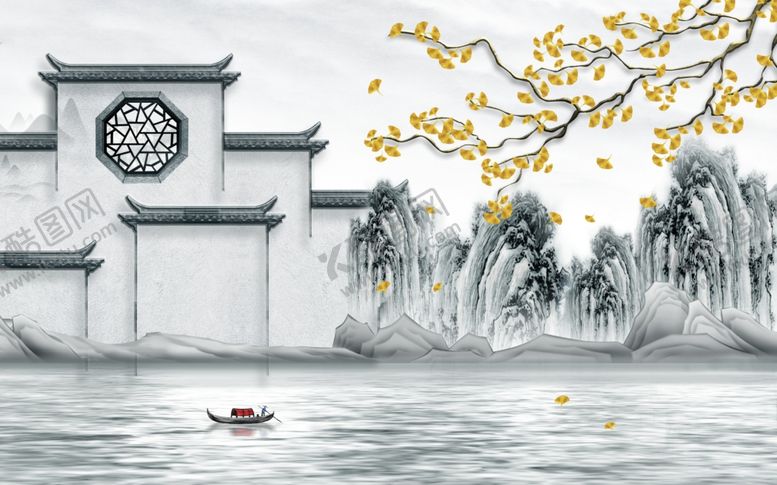 编号：70941709261344093015【酷图网】源文件下载-手绘花鸟徽派江南