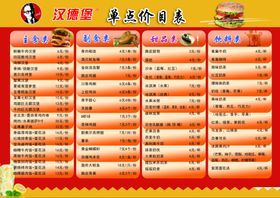 汉德堡菜单