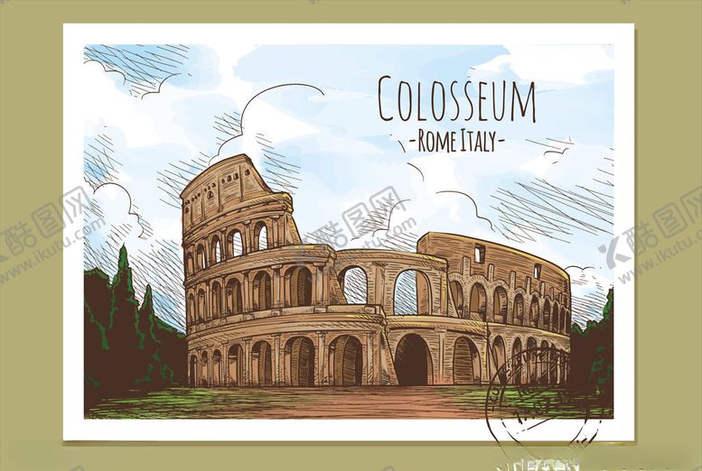 编号：37214209121809556939【酷图网】源文件下载-罗马斗兽场明信片