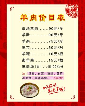 羊肉价目表