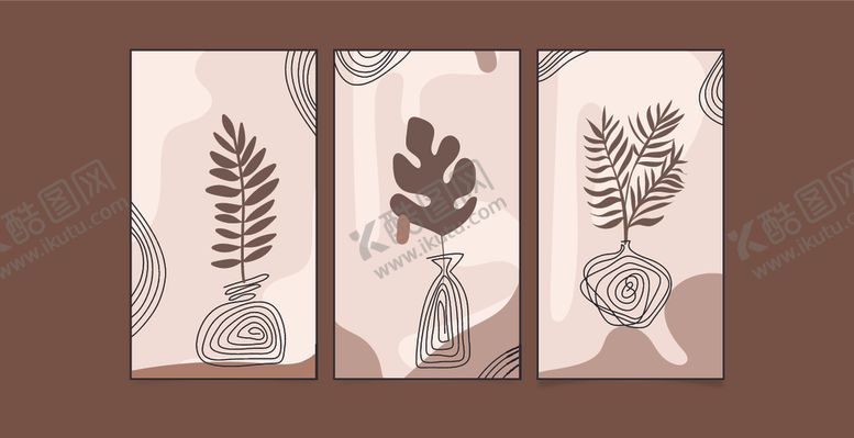 编号：88510210091945053557【酷图网】源文件下载-植物插画三联装饰画