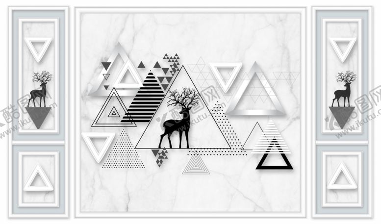 编号：73838511010305347391【酷图网】源文件下载-几何鹿背景墙