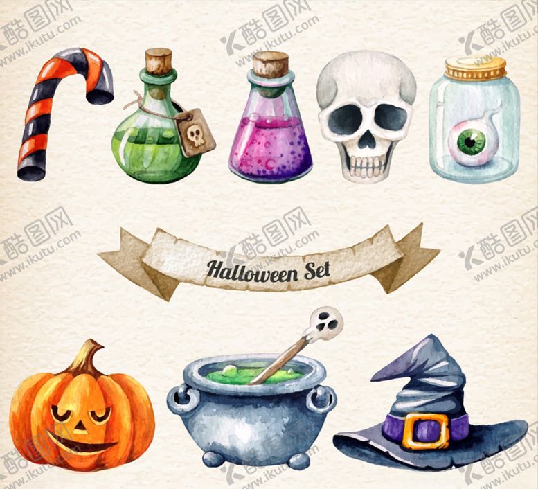 编号：56994310102047036437【酷图网】源文件下载-创意水彩万圣节元素矢量素材