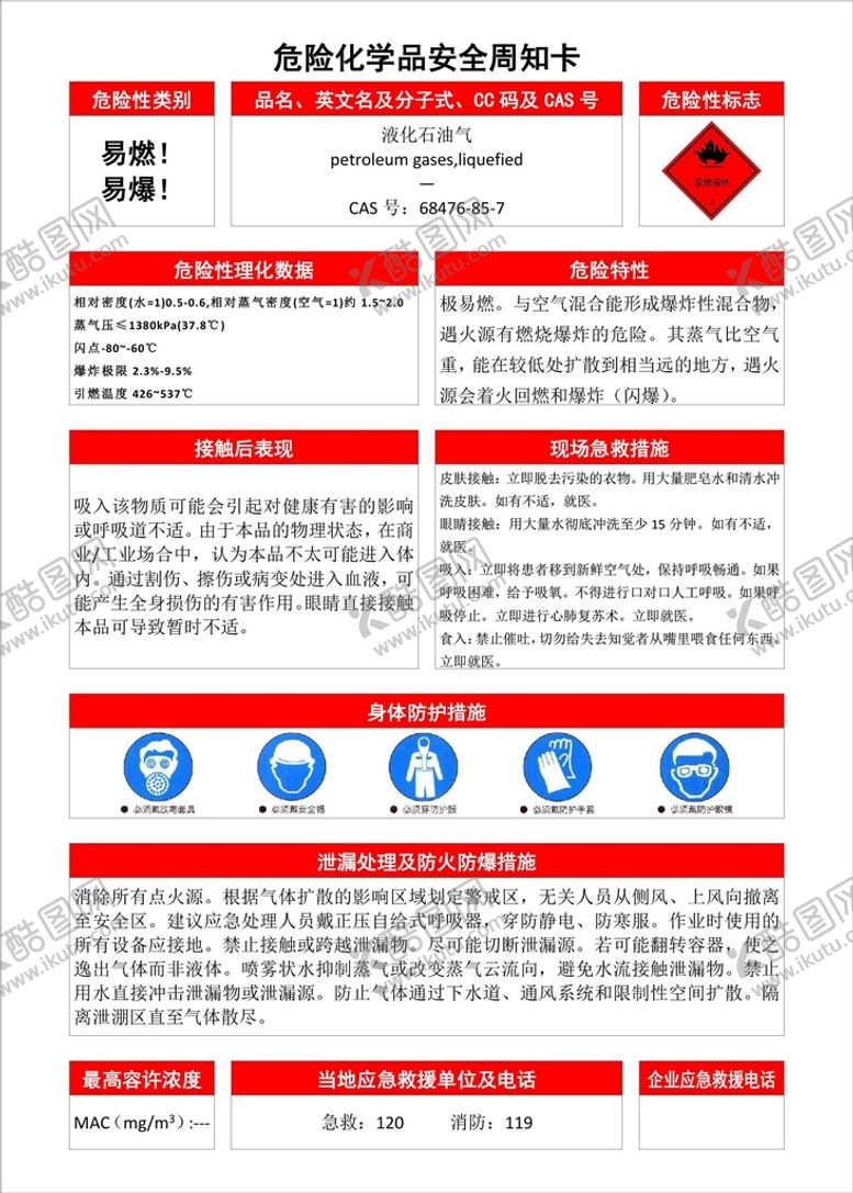 编号：83420609180111342167【酷图网】源文件下载-液化石油气危险化学品安全周知卡