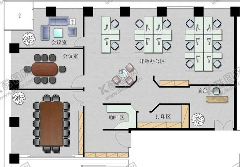 编号：25976309130446357609【酷图网】源文件下载-办公区彩色平面图
