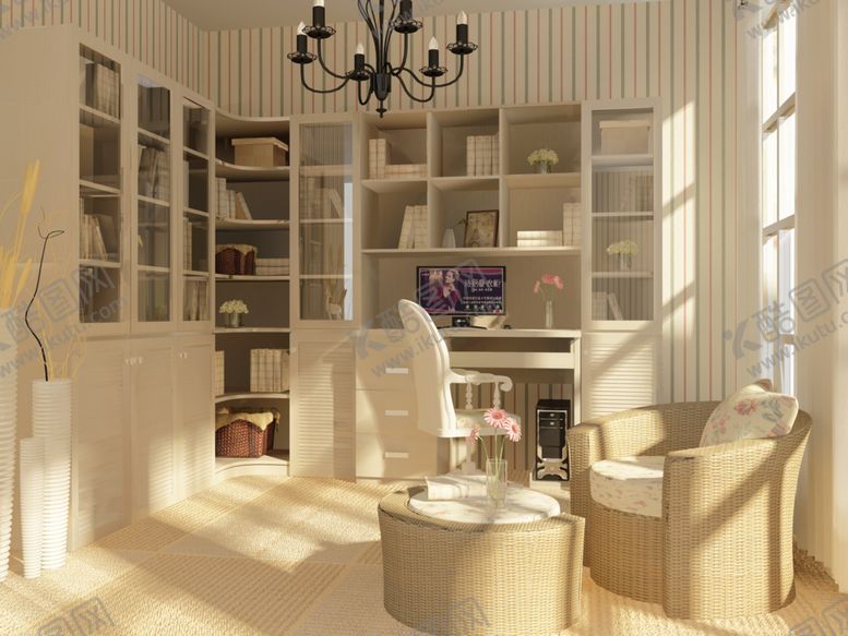 编号：21572709212138544360【酷图网】源文件下载-书房效果图