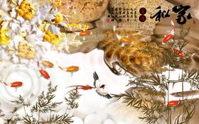 古典装饰画山水素材玄关屏风电视