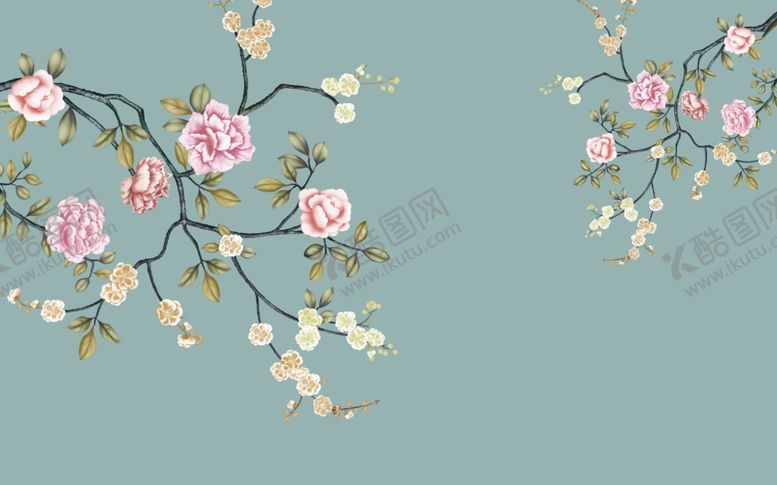 编号：78159109102316431126【酷图网】源文件下载-花鸟画牡丹背景墙