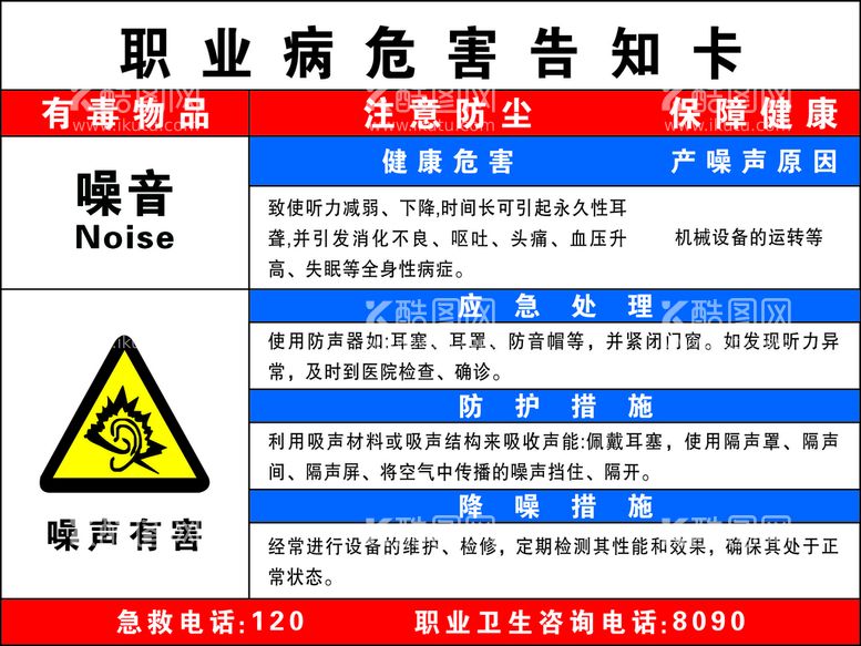 编号：24162411190436358216【酷图网】源文件下载-噪音职业病危害告知卡