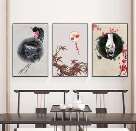 水墨梅花三联画