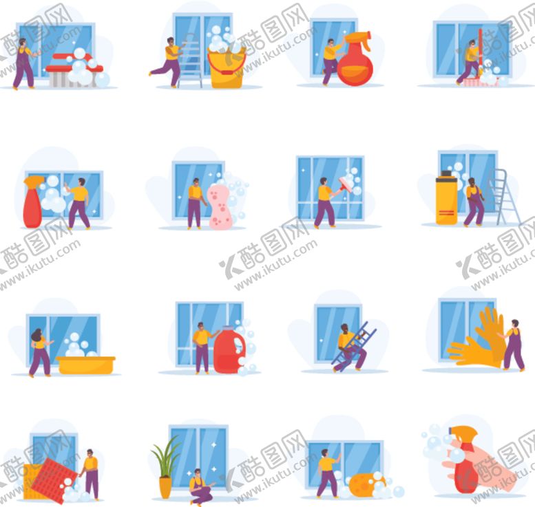 编号：34874203070802357566【酷图网】源文件下载-玻璃窗户清洁扁平风插画