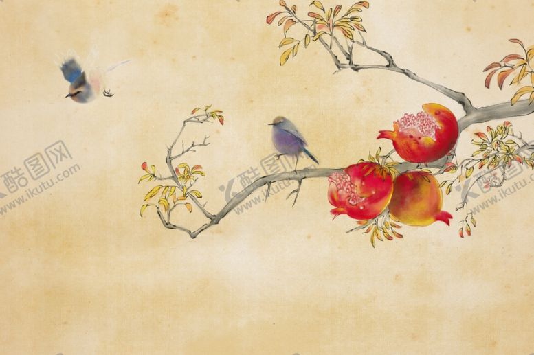编号：10803209180219023204【酷图网】源文件下载-石榴树插画复古背景海报素材