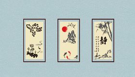 竹子大雁三联画