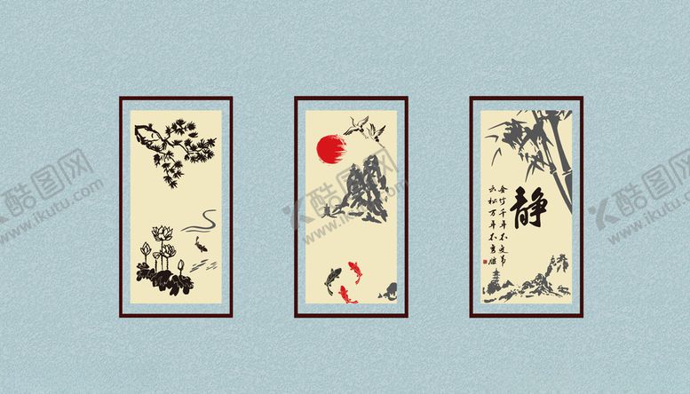 编号：41932407070737352348【酷图网】源文件下载-竹子大雁三联画