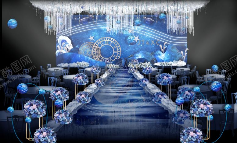 编号：87146606270038491747【酷图网】源文件下载-蓝色星空婚礼效果图背景3004