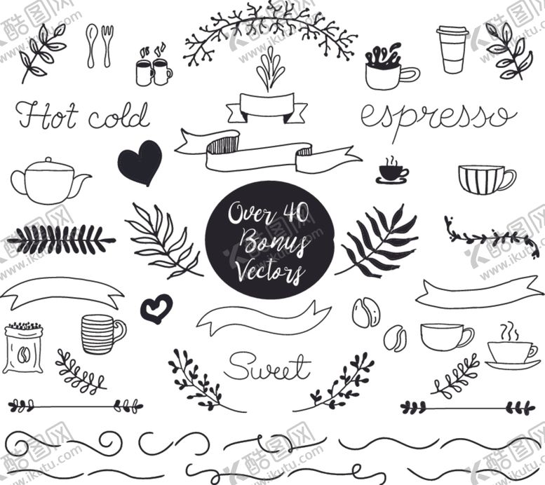 编号：36033009190352332126【酷图网】源文件下载-黑白涂鸦植物分割线