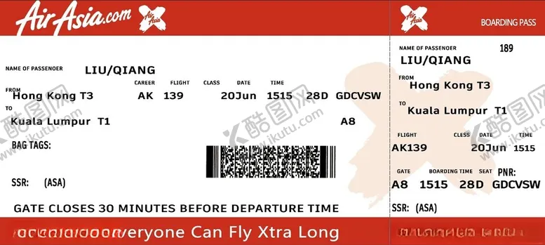 编号：74801202181853388412【酷图网】源文件下载-亚洲航空机票登机牌