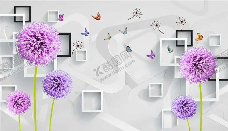 编号：66229204141319223022【酷图网】源文件下载-蒲公英蝴蝶框框背景墙