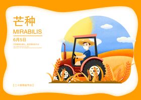 芒种插画           二十四节气稻田
