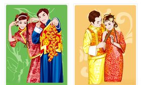 古典喜庆唯美婚纱照矢量情侣